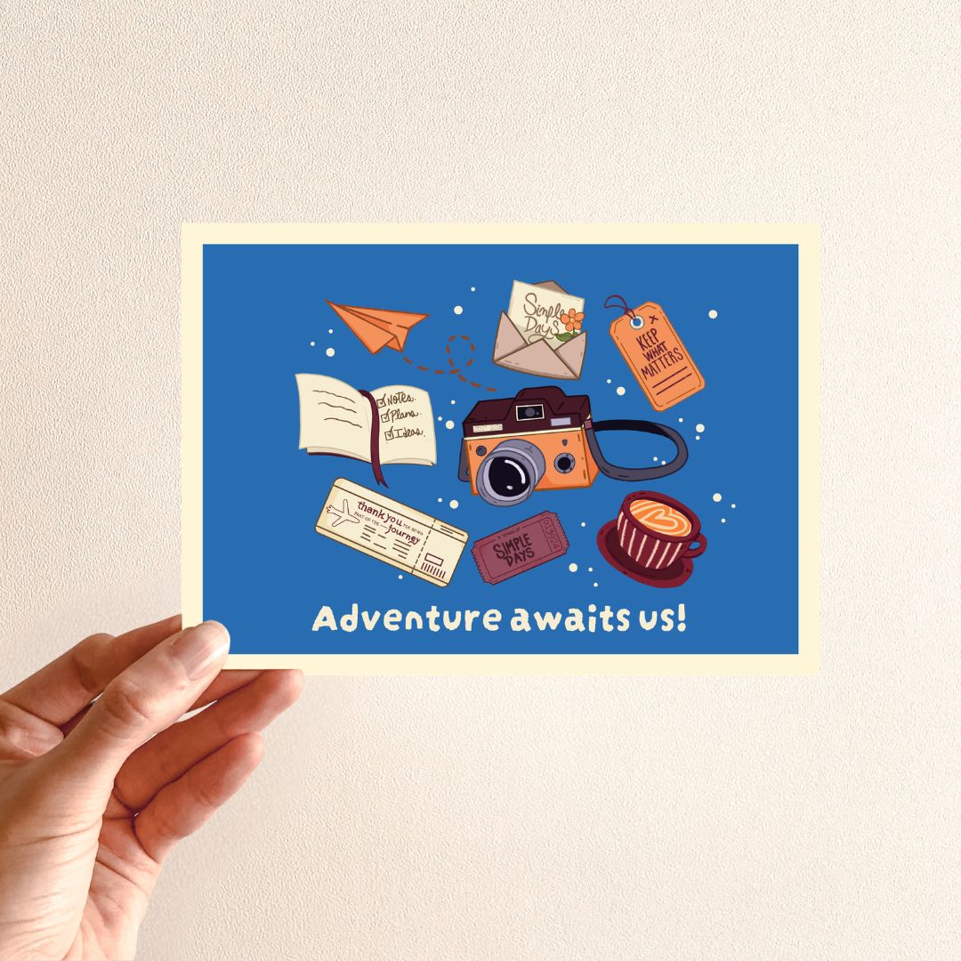 SD Original - Adventure Awaits Postcard - 2 Sided Full Color Art