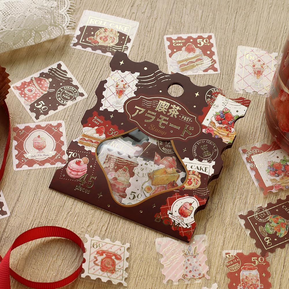 BGM Flake Stickers Set 45 pieces Coffee Shop A La Mode Post Office Postage Red