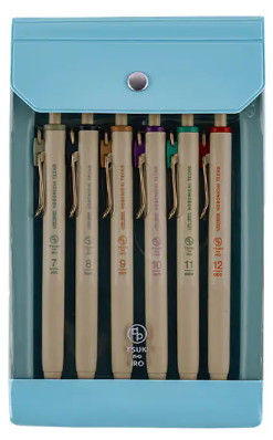 Hobonichi TSUKI no IRO Uniball One Gel Pen 0.38mm Set of 6 with Case