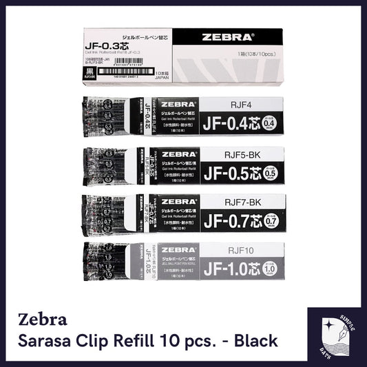 Zebra Sarasa Refill for Clip Black Gel Ball Pen 0.3 0.4 0.5 0.7 1.0 mm
