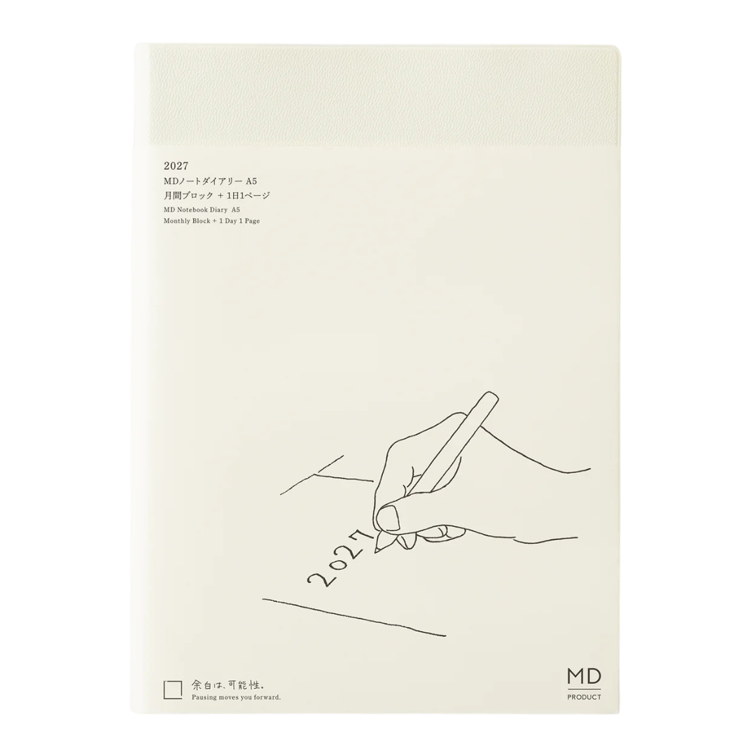 Midori 2027 MD Notebook Diary - 1 Page Per Day With Monthly Calendar Planner - A6 / A5 / Square