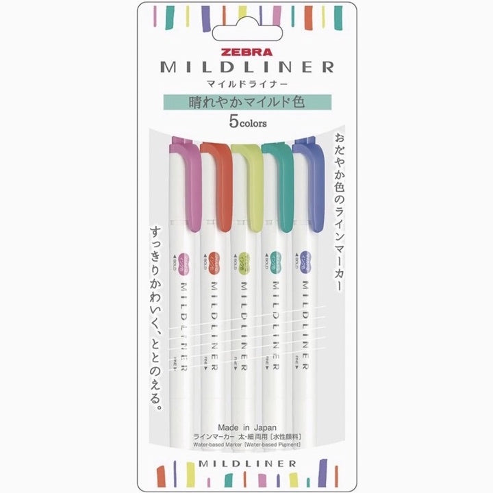 Zebra Mildliner 5 /10 Color SET Double Ended Highlighter & Brush