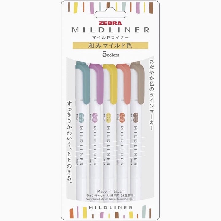 Zebra Mildliner 5 /10 Color SET Double Ended Highlighter & Brush