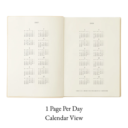 Midori 2027 MD Notebook Diary - 1 Page Per Day With Monthly Calendar Planner - A6 / A5 / Square