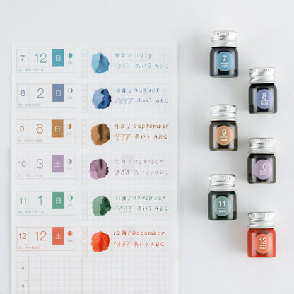 Hobonichi TSUKI no IRO x Kakimori Mini Ink 6 Bottle Set (Jan-Jun Set / July-Dec Set)