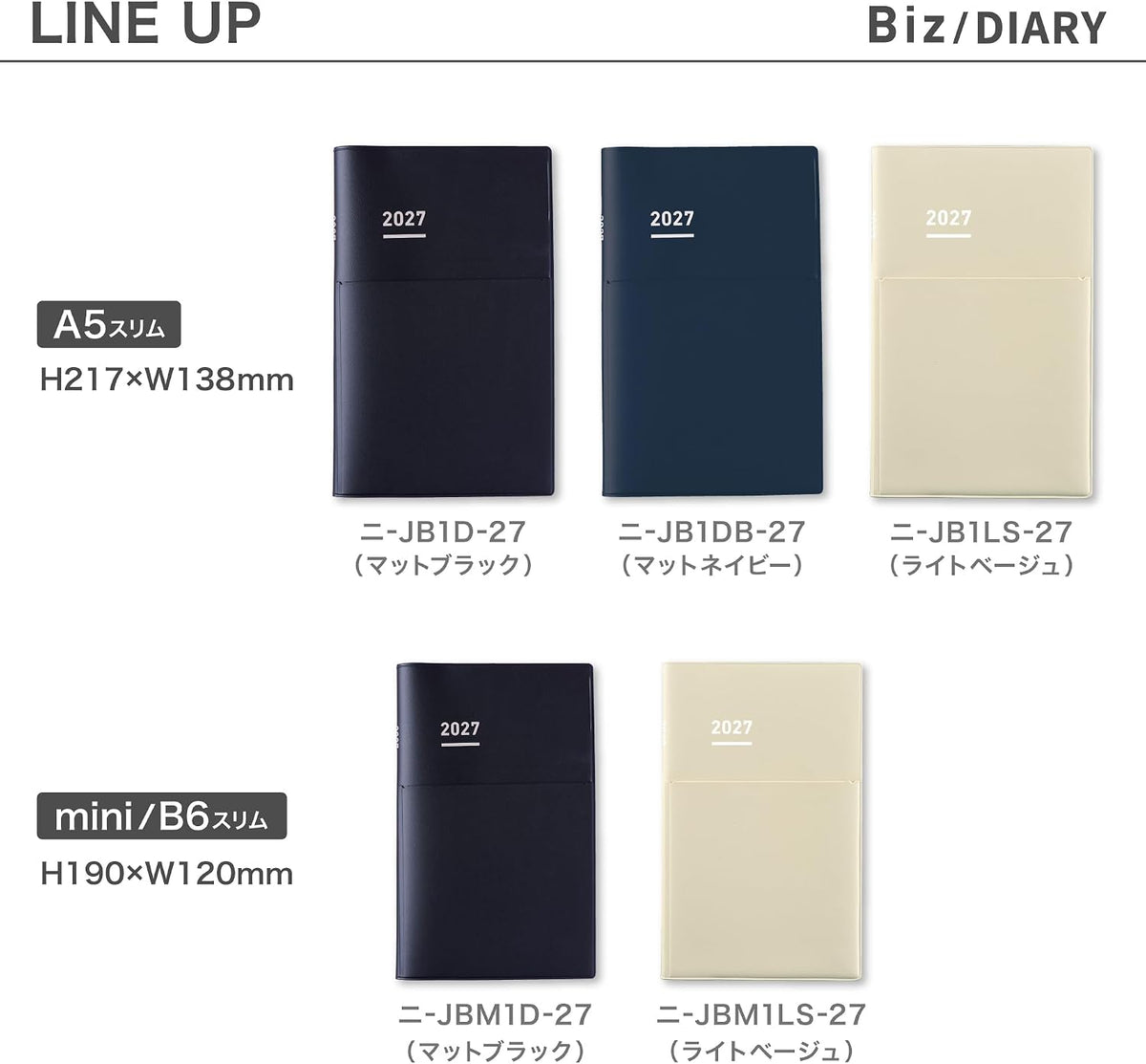 Kokuyo Jibun Techo Biz 2027 - A5 Slim, B6 Mini Notebook - Monthly Weekly Planner