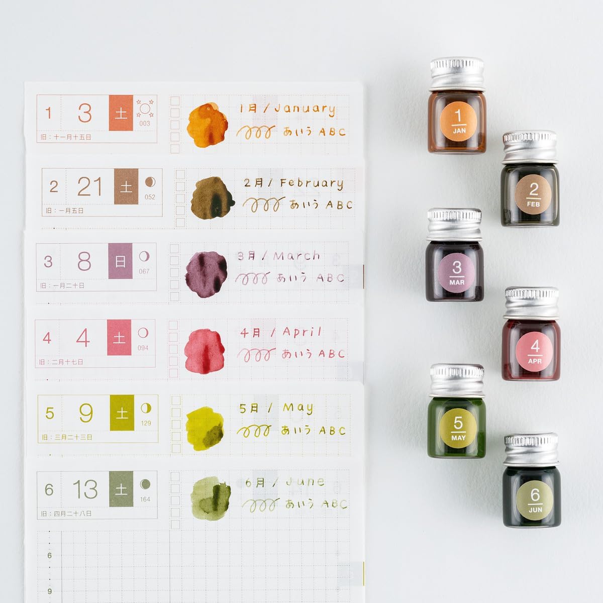 Hobonichi TSUKI no IRO x Kakimori Mini Ink 6 Bottle Set (Jan-Jun Set / July-Dec Set)