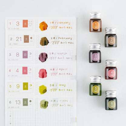 Hobonichi TSUKI no IRO x Kakimori Mini Ink 6 Bottle Set (Jan-Jun Set / July-Dec Set)