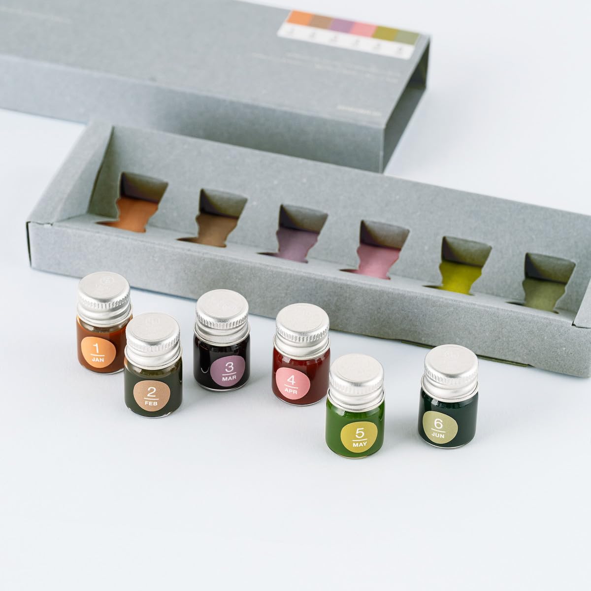 Hobonichi TSUKI no IRO x Kakimori Mini Ink 6 Bottle Set (Jan-Jun Set / July-Dec Set)