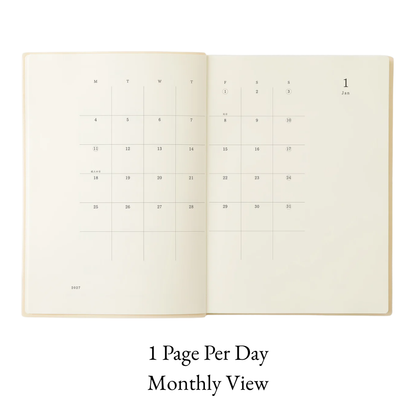 Midori 2027 MD Notebook Diary - 1 Page Per Day With Monthly Calendar Planner - A6 / A5 / Square