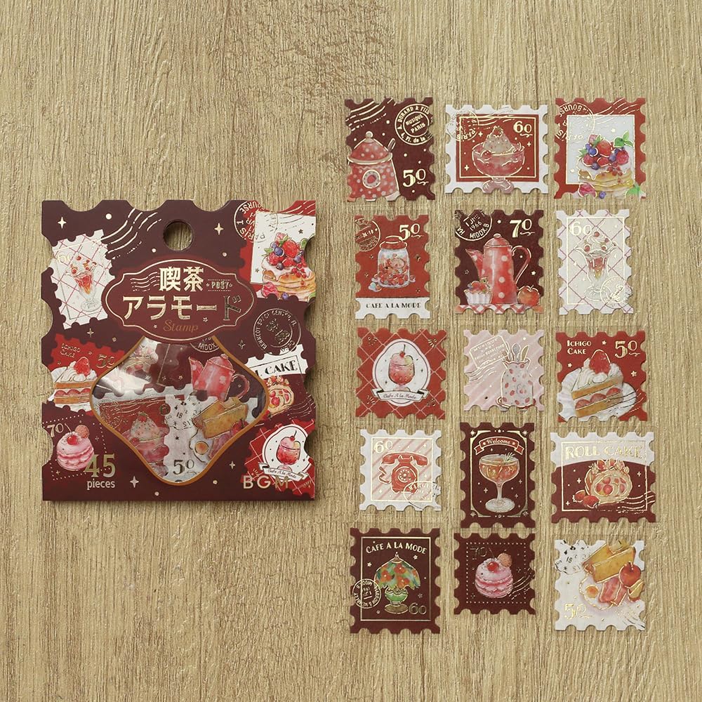 BGM Flake Stickers Set 45 pieces Coffee Shop A La Mode Post Office Postage Red