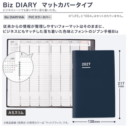 Kokuyo Jibun Techo Biz 2027 - A5 Slim, B6 Mini Notebook - Monthly Weekly Planner