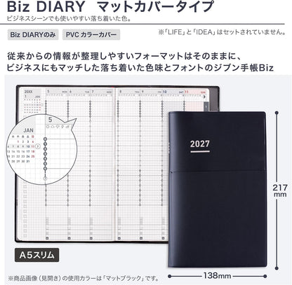 Kokuyo Jibun Techo Biz 2027 - A5 Slim, B6 Mini Notebook - Monthly Weekly Planner