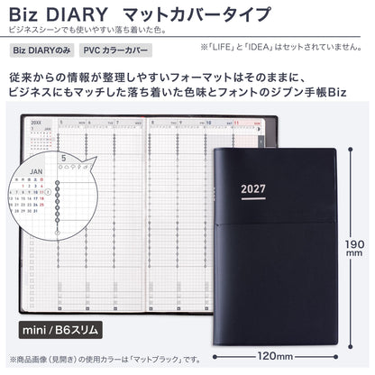 Kokuyo Jibun Techo Biz 2027 - A5 Slim, B6 Mini Notebook - Monthly Weekly Planner