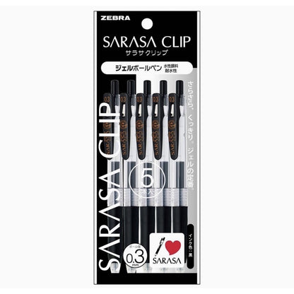Zebra Sarasa Clip BLACK Gel Ball Pen 0.3 0.4 0.5 0.7 1.0 mm