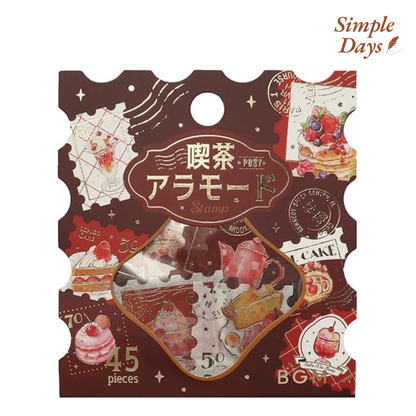 BGM Flake Stickers Set 45 pieces Coffee Shop A La Mode Post Office Postage Red