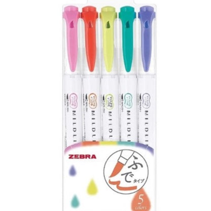 Zebra Mildliner 5 /10 Color SET Double Ended Highlighter & Brush
