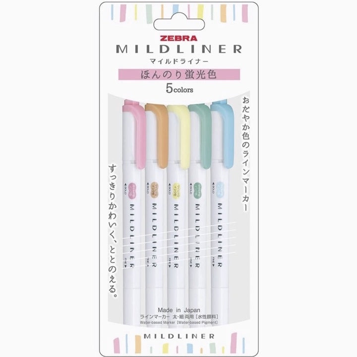 Zebra Mildliner 5 /10 Color SET Double Ended Highlighter & Brush