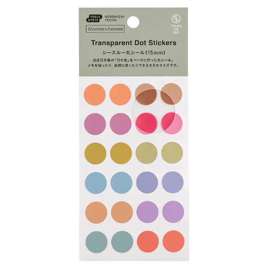 Hobonichi TSUKI no IRO - Dot, Index, Stickers Set, Translucent, Sticky Notes, Mini Card Set