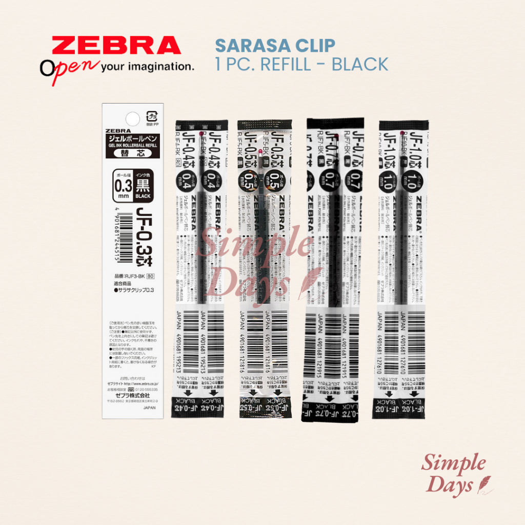 Zebra Sarasa 1piece Refill for Clip Black Gel Ball Pen 0.3 0.4 0.5 0.7 1.0 mm