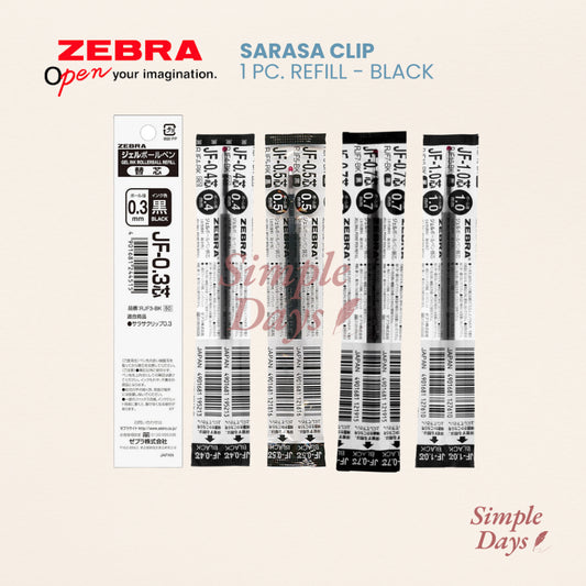 Zebra Sarasa 1piece Refill for Clip Black Gel Ball Pen 0.3 0.4 0.5 0.7 1.0 mm