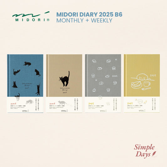 On Hand Midori Diary 2025 B6 Monthly + Weekly Horizontal Hard Cloth Cover