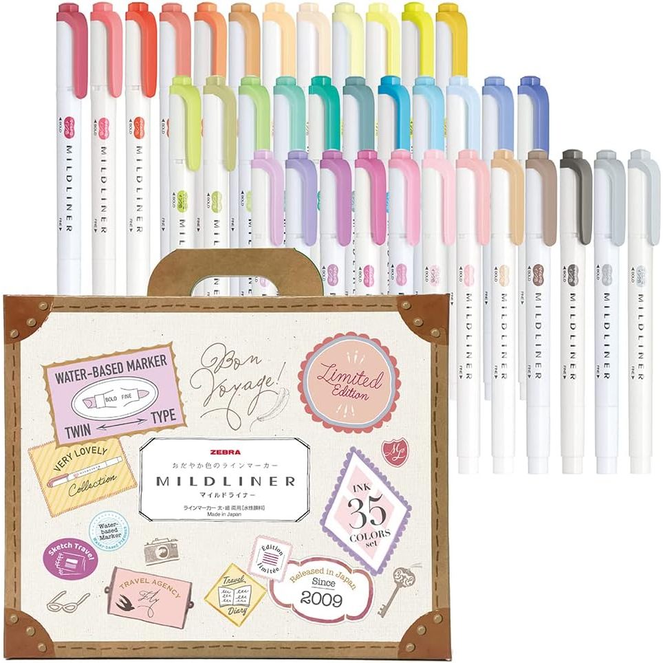Zebra Mildliner 25 / 35 pcs (With Case) Double Ended Highlighter / Brush Pen