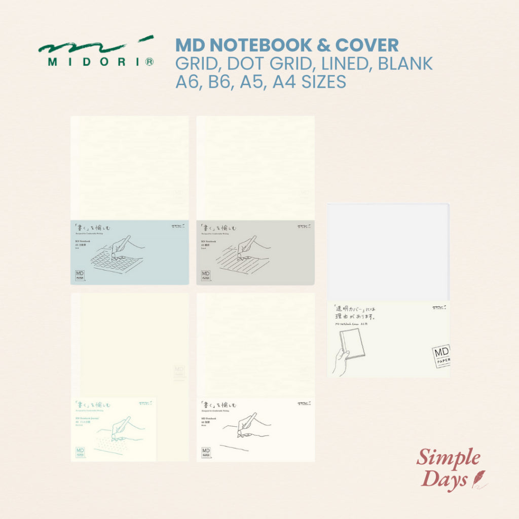 [On Hand] Midori MD Note Cover and Notebook - Grid / Blank / Ruled / Lined / A6 / B6 / A5
