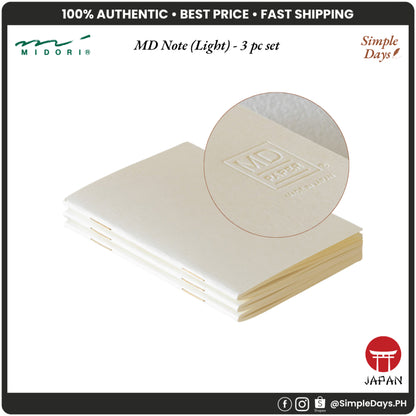 Midori MD Note LIGHT Notebook - Grid / Blank / Ruled / Lined / A6 / B6 / A5