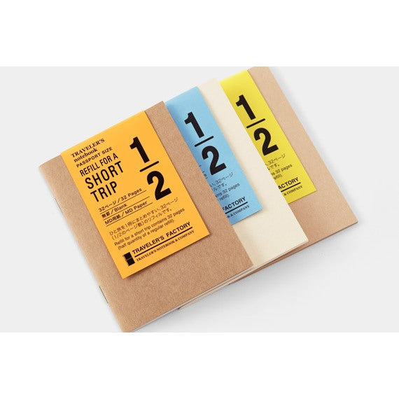 Traveler's Notebook Short Trip (ST) - Regular & Passport Size Refill - Cream / Blank / Kraft