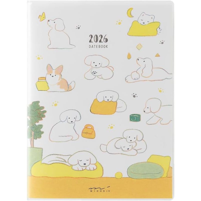 Midori 2026 POCKET Diary (A6) - Dog / Cat - Weekly Horizontal Planner Notebook w/ Transparent Cover