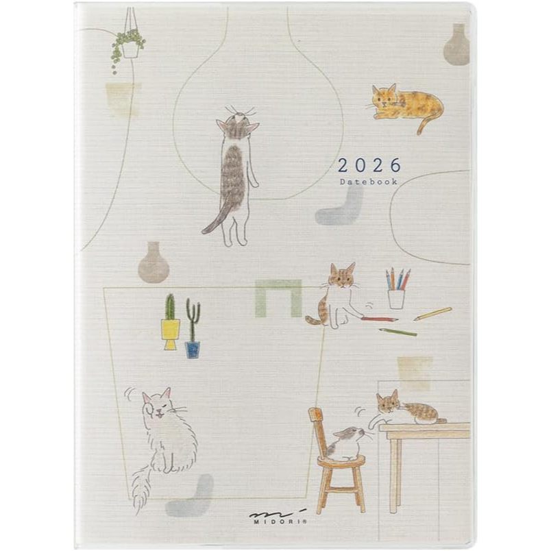 Midori 2026 POCKET Diary (A6) - Dog / Cat - Weekly Horizontal Planner Notebook w/ Transparent Cover