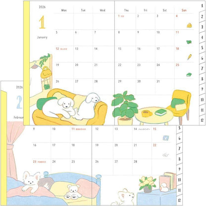 Midori 2026 POCKET Diary (A6) - Dog / Cat - Weekly Horizontal Planner Notebook w/ Transparent Cover