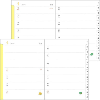 Midori 2026 POCKET Diary (A6) - Dog / Cat - Weekly Horizontal Planner Notebook w/ Transparent Cover