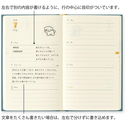 Midori 2026 Weekly Planner Horizontal - B6 - Cat / Dog - Book Style Diary Hard Cover Notebook