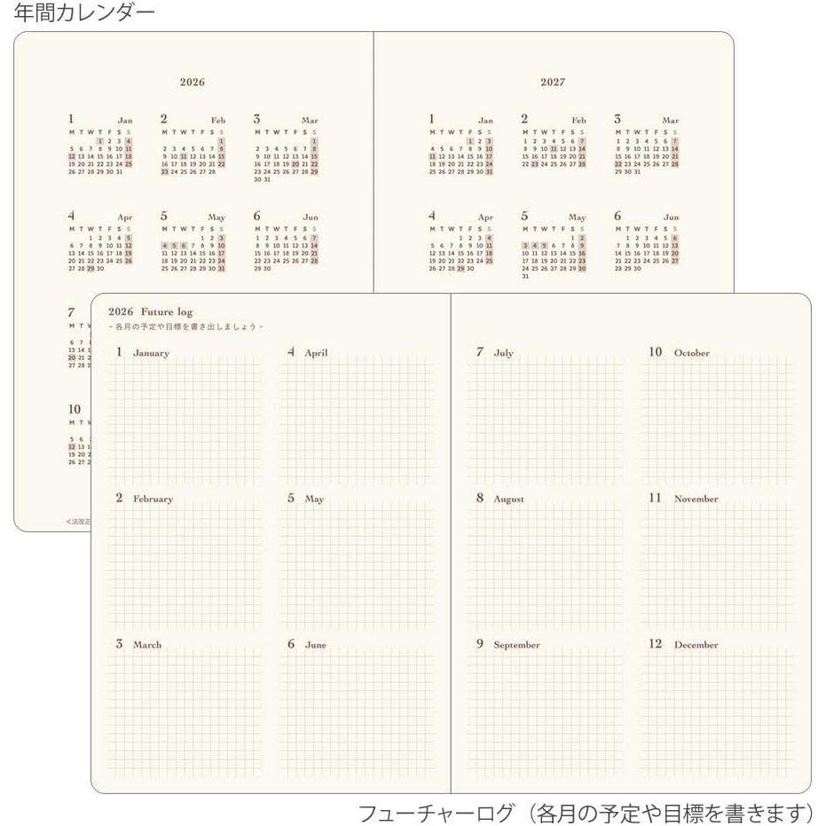 Midori Hibino 2026 (A6) - 2 Page Per Day - Daily Notebook Planner Diary Journal