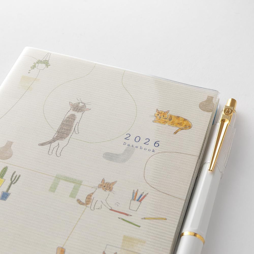 Midori 2026 POCKET Diary (A6) - Dog / Cat - Weekly Horizontal Planner Notebook w/ Transparent Cover