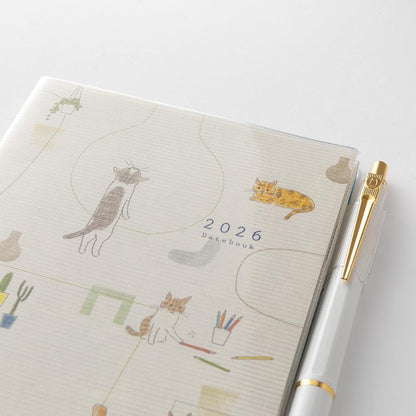 Midori 2026 POCKET Diary (A6) - Dog / Cat - Weekly Horizontal Planner Notebook w/ Transparent Cover