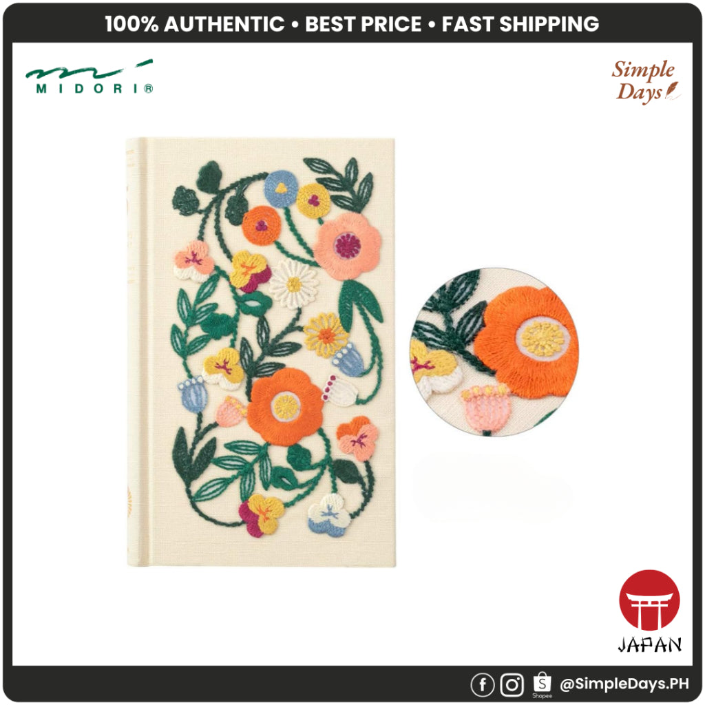 Midori 5 Year Diary (Undated) - Embroidery Floral Print Beige with PVC Cover