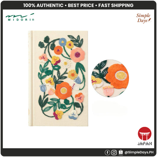 Midori 5 Year Diary (Undated) - Embroidery Floral Print Beige with PVC Cover