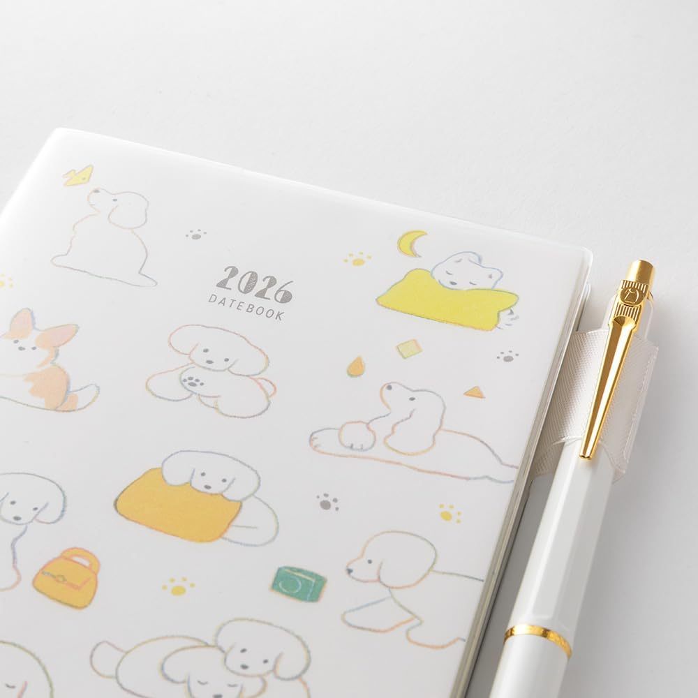 Midori 2026 POCKET Diary (A6) - Dog / Cat - Weekly Horizontal Planner Notebook w/ Transparent Cover