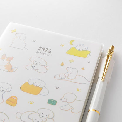 Midori 2026 POCKET Diary (A6) - Dog / Cat - Weekly Horizontal Planner Notebook w/ Transparent Cover
