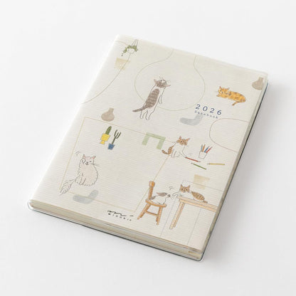 Midori 2026 POCKET Diary (A6) - Dog / Cat - Weekly Horizontal Planner Notebook w/ Transparent Cover