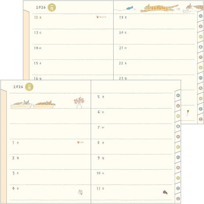 Midori 2026 POCKET Diary (A6) - Dog / Cat - Weekly Horizontal Planner Notebook w/ Transparent Cover