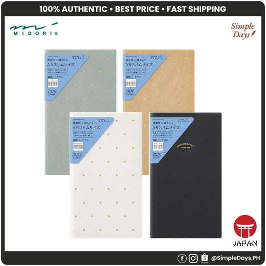 Midori 2026 Professional Diary (A5 Slim) - Weekly Vertical Planner Notebook with Monthly Pages