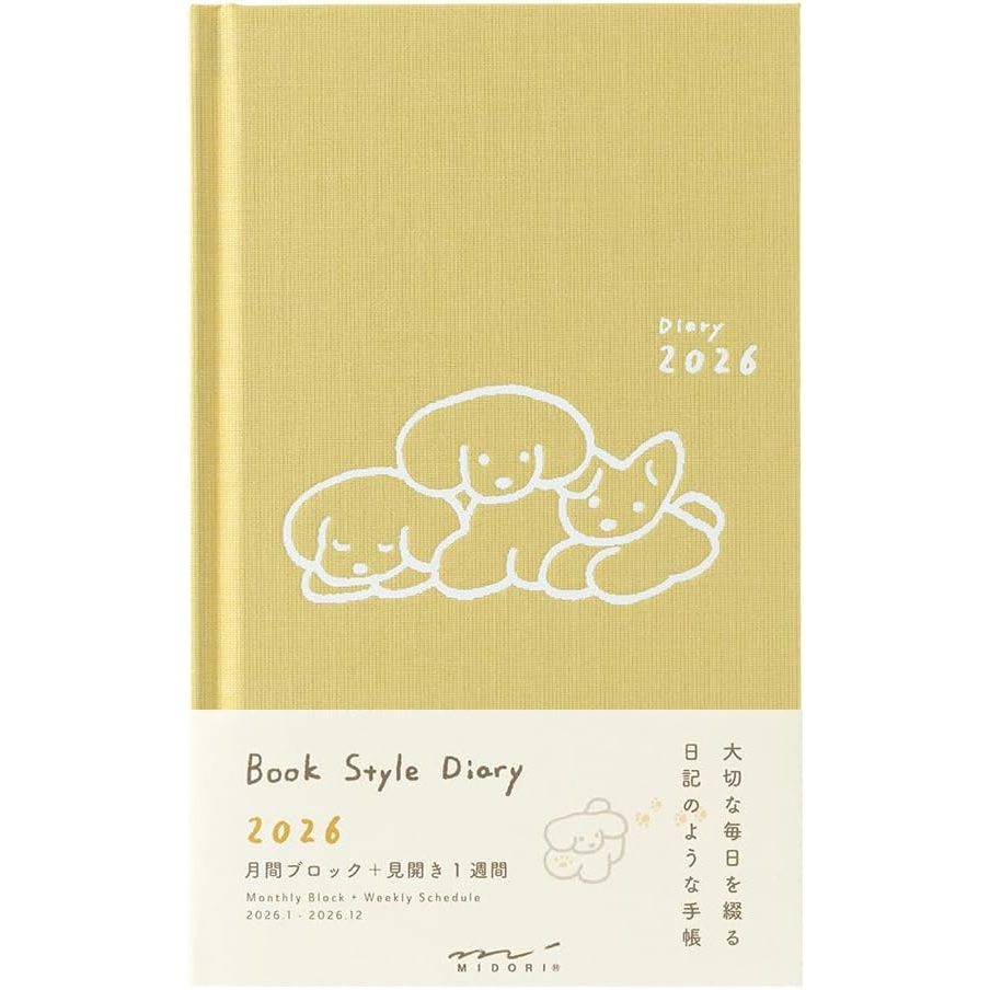 Midori 2026 Weekly Planner Horizontal - B6 - Cat / Dog - Book Style Diary Hard Cover Notebook