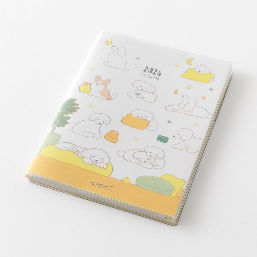 Midori 2026 POCKET Diary (A6) - Dog / Cat - Weekly Horizontal Planner Notebook w/ Transparent Cover
