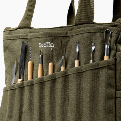 Soolla Studio Bag: Washable Art Supply & Pottery Clay Tool Bag, 30 Pockets, 15 Colors, Artist Gift
