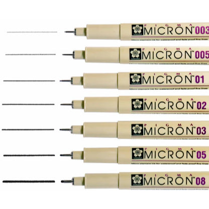 Sakura Pigma Micron Water-Resistant Pigment Graphic Drawing Writing Liner Pen 003 005 01 02 03 05 08