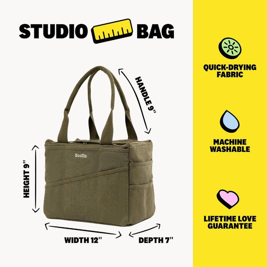 Soolla Studio Bag: Washable Art Supply & Pottery Clay Tool Bag, 30 Pockets, 15 Colors, Artist Gift